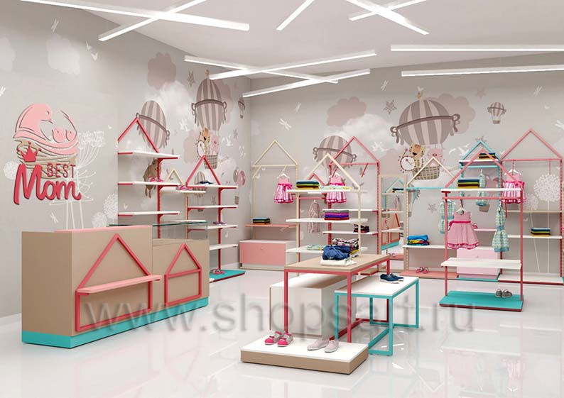 Дизайн интерьера детского магазина торговое оборудование МАМИН ДОМ