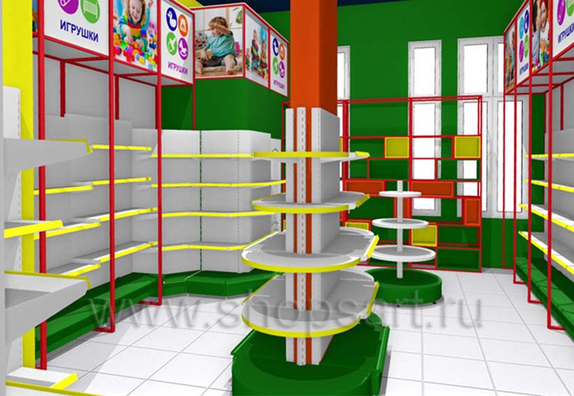 Дизайн интерьера детского магазина - СТЕЛЛАЖИ | sapsanmsk.ru
